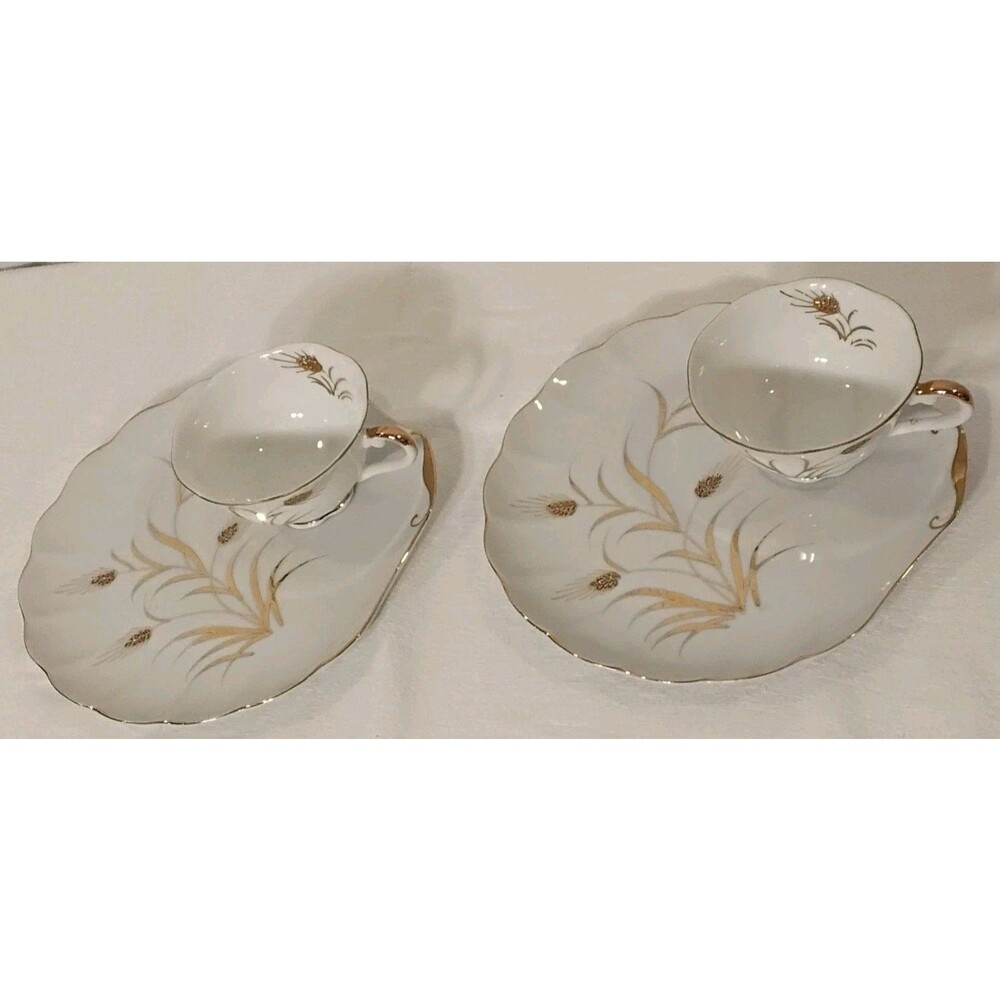 Vintage Lefton China Plate and Cup Luncheon Sets 2 Wheat Pattern Japan VG